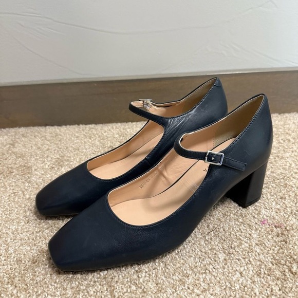 New Di Donna Mary Jane Block Heel Strappy Square Toe Navy Blue Leather French 39 - Picture 1 of 11